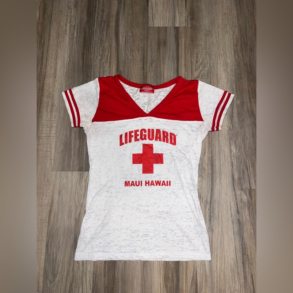 Maui Hawaii lifeguard tee- Red & White